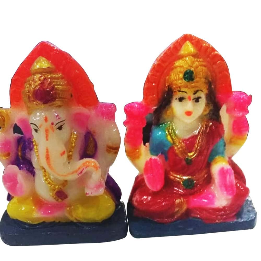 Bignay 2.5" Mini Lord Ganesh & Laxmi Poly Marble Idol. Hindu God of Success Small Ganesha Statue