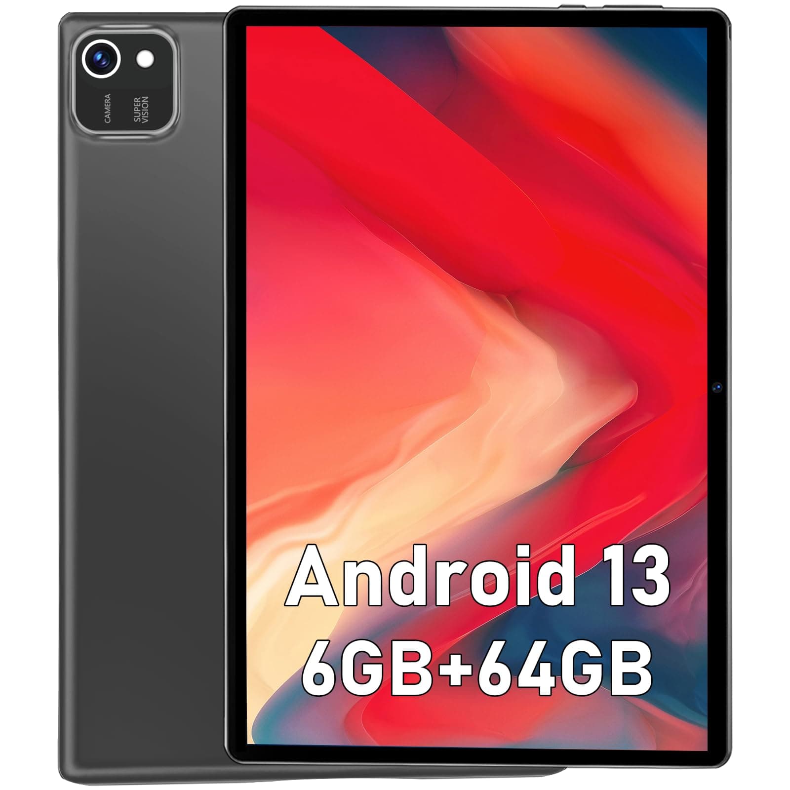 Tablet 10.1 inch Android 13 Tablets 64GB ROM 512GB Expand, Quad-Core Processor, 1280x800 IPS HD Touchscreen, GPS, WiFi, Dual Camera, Bluetooth, Long Life Battery (Black)