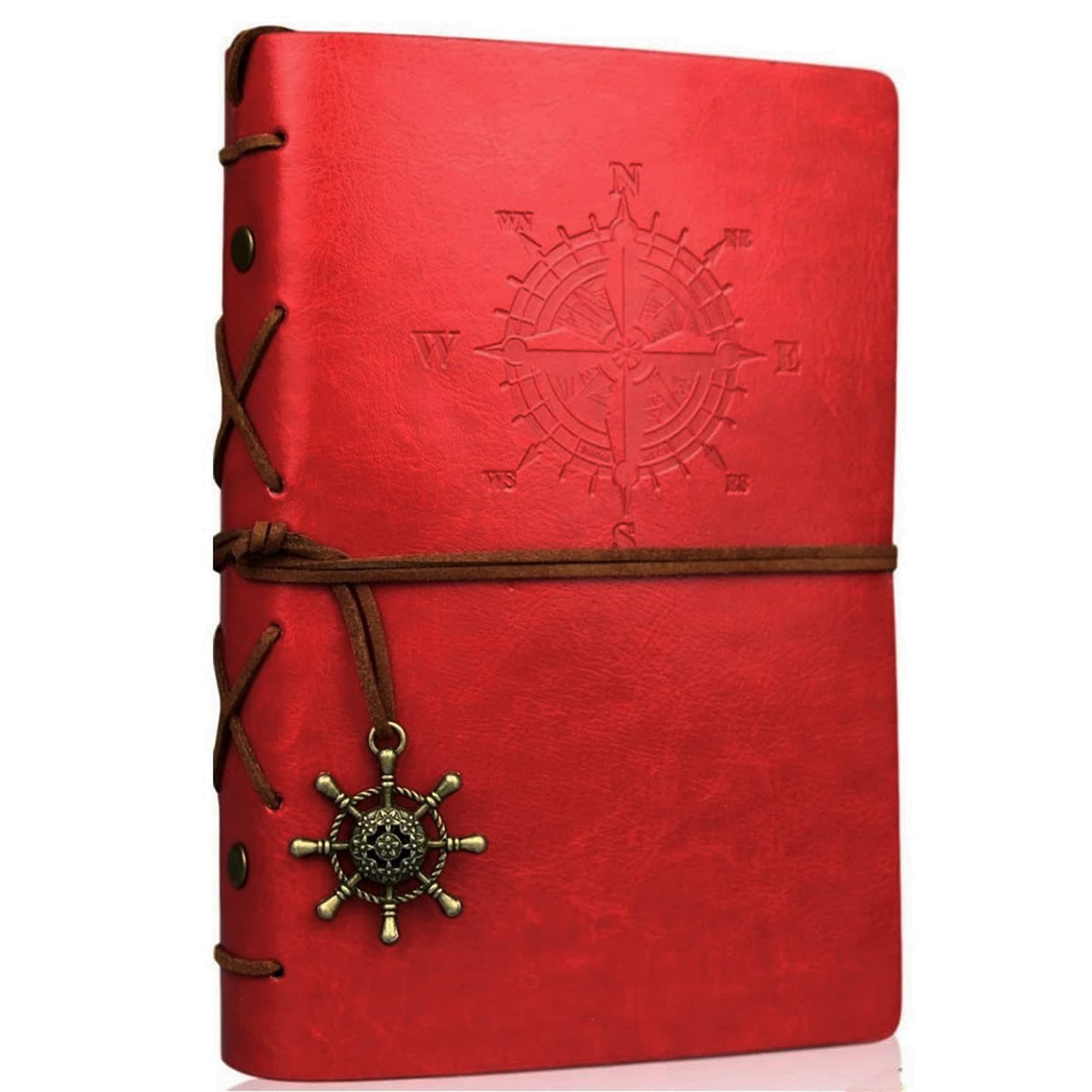 PU Leather Notebook Blank Travel Journal Refillable Writing Diary Notepad Planner Vintage Unlined Pages Binder Notes Book - A6 Thick Paper No Bleed Through 80 Sheets 7 x 5 Inches (Red)
