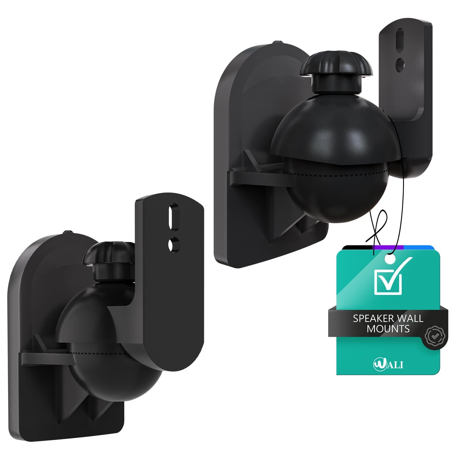 WALI Speaker Wall Mount, Surround Sound Speaker Stand with Adjustable Swivel Tilt Angle, Small Bookshelf Speaker Mount for Living Room, Home Theater, Hold up to 7.7 Lbs, (SWM202), 2 Pack, Black