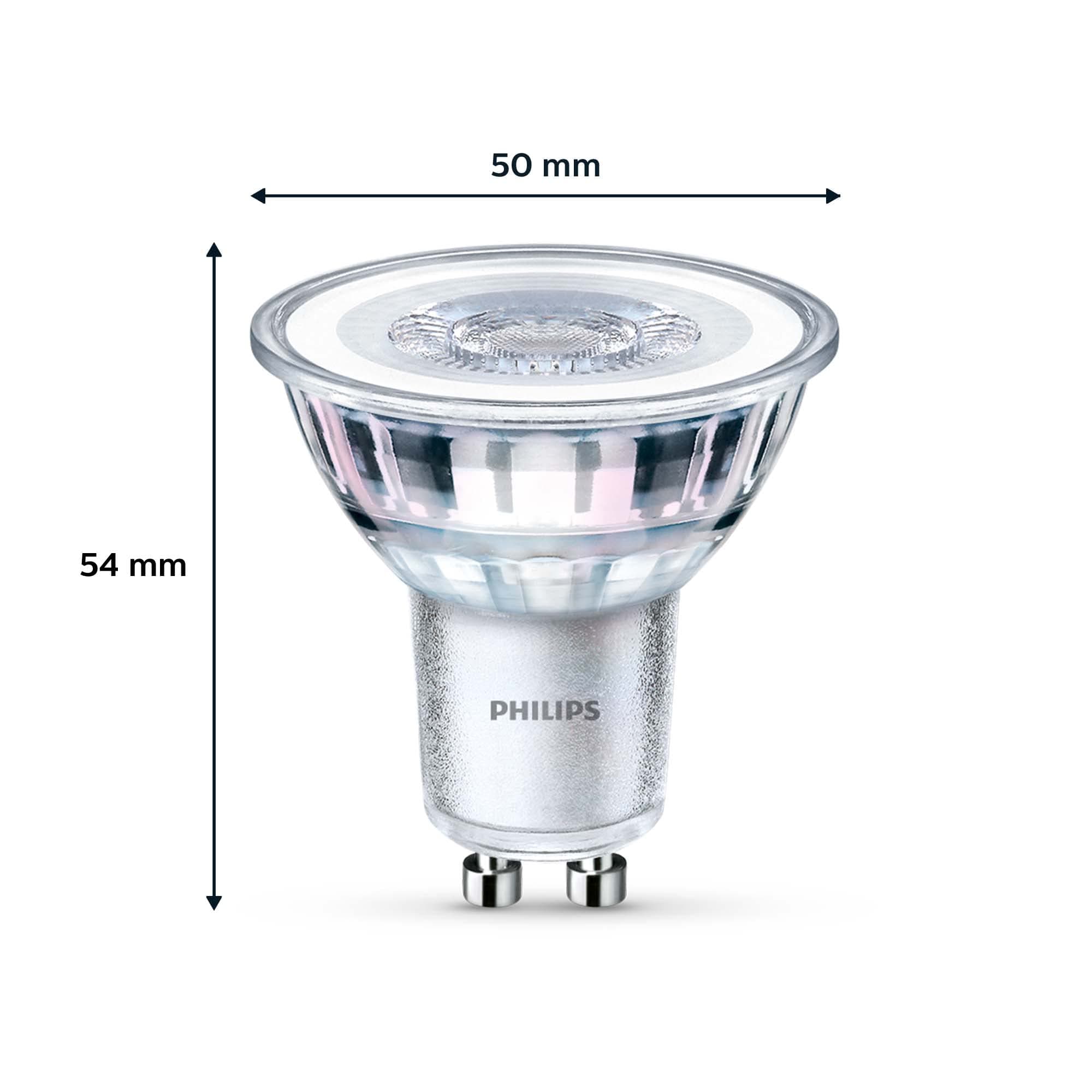 Philips, LED Spot Light Bulb 4.6 W (Equivalent 50 W), 355 Lumens, GU10 Base, Warm White Light (2700 K) – Pack of 6 Bulbs