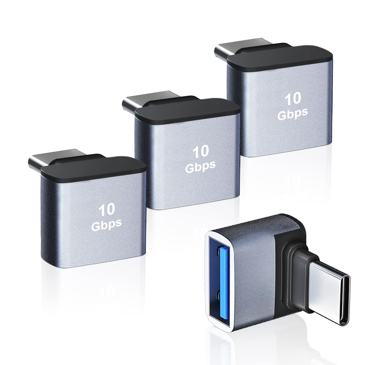 AreMe 4 Pack USB C to USB 3.1 Adapter, 90 Degree Up and Down Right Angle USB Type C Male to USB Female Converter Connector for MacBook Pro Air iPad, Tablet, Phone and Other Type C Devices