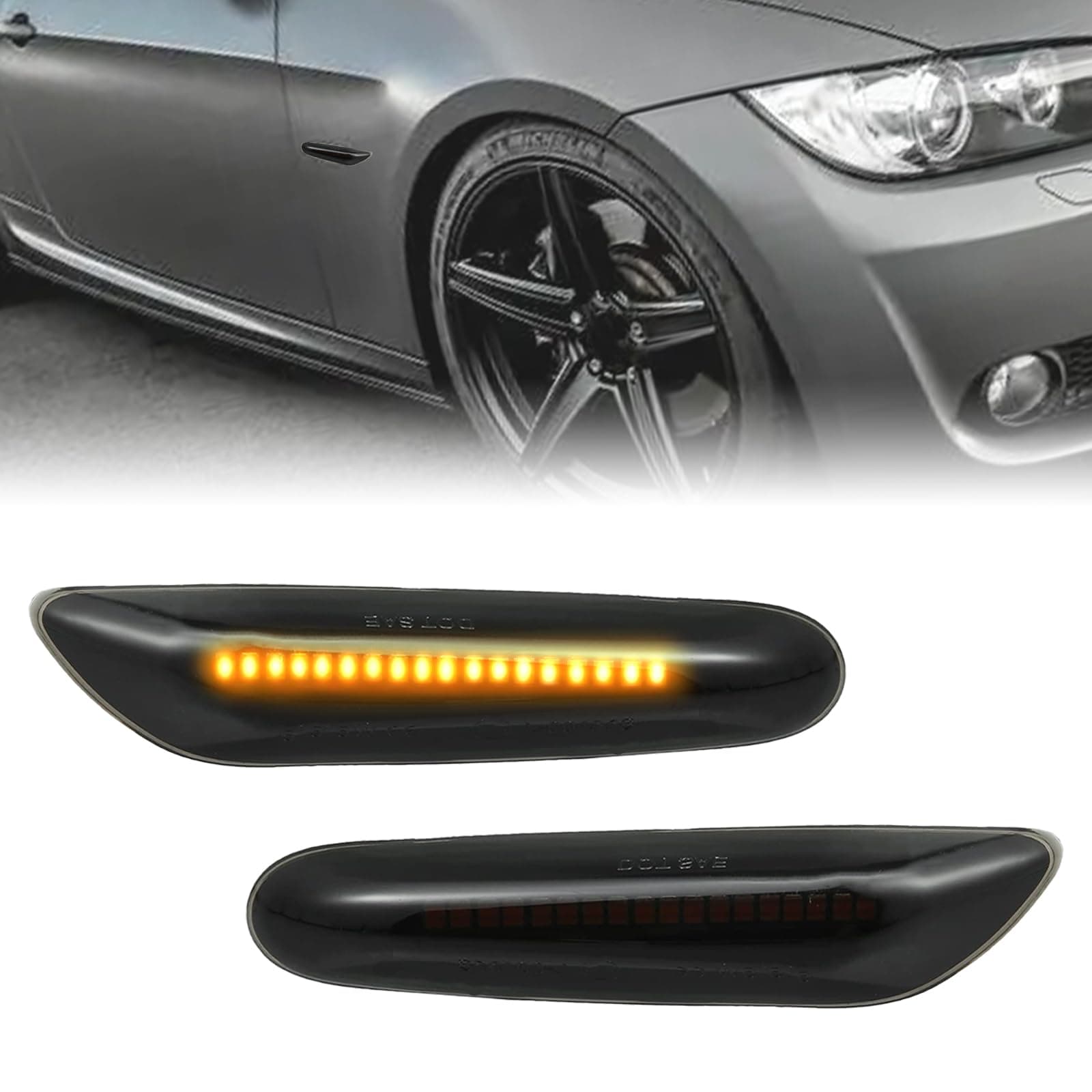 Sequential LED Side Marker Turn Signal Lights Compatible with BMW 1 3 5 Series E36 E46 E60 E87 E90 E92 X1 X3 63133418447 63133418448 Fender Side Marker Amber Light Assemblies Front Flowing LED Lamps