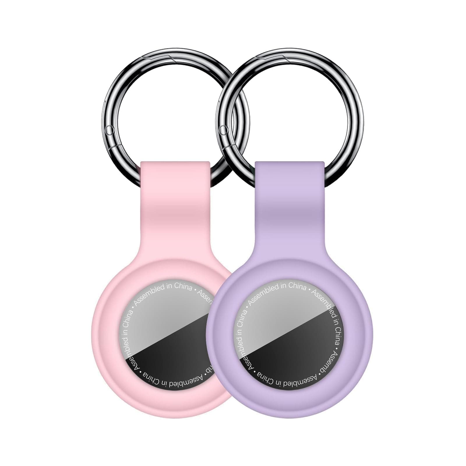 [2 Pack] Case for AirTag 2nd Gen (2026) & 1st Gen, Silicone Holder Keychain Key Ring, Protective Cover for Air Tags, GPS Finder Accessories for Bags, Pets, Kids, Luggage, Pink+Purple