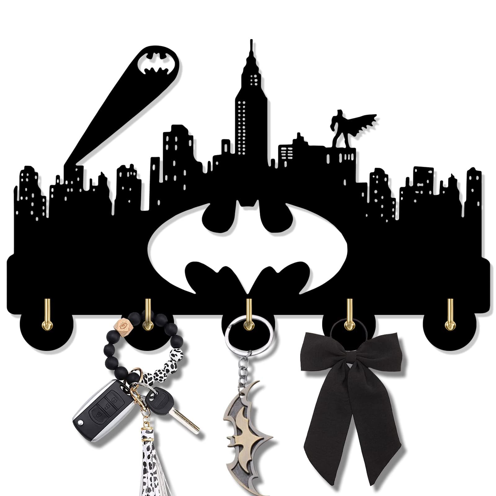 deksu Batman Key Hook for Wall, Batman Decorative Key Holder for Wall, Key Hanging Organizer Rack Wall Mounted for Entryway Hallway, Gift for Batman Lovers, Black