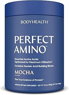 BodyHealth PerfectAmino Powder - BCAA and EAA Powder for Pre and Post Workout - Amino Acid Energy Drink for Men and Women to Support Lean Muscle and Recovery - Mocha - 60 Servings