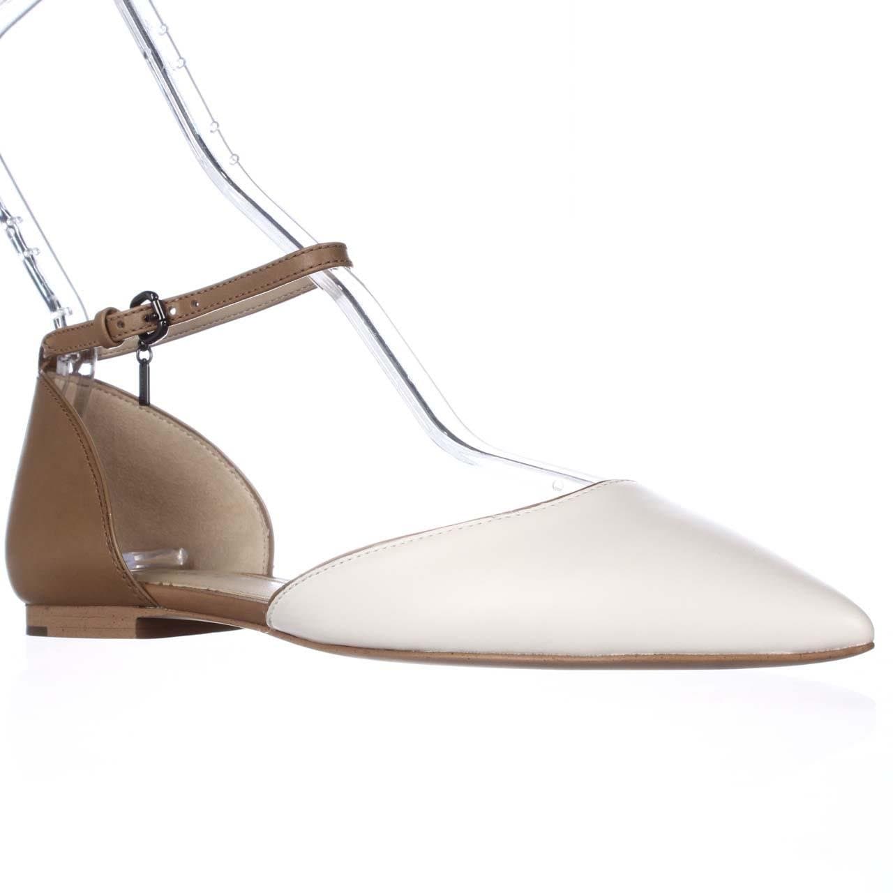 Coach Jameson Pointed-Toe Ankle Strap Flats - Chalk/Walnut, 7 M US