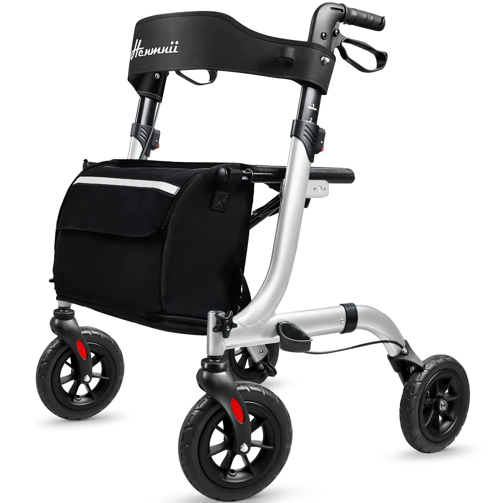 Rollator Walker for Seniors, Lightweight Foldable All Terrain Rolling Walker with seat, Aluminum Walkers with 8 inch Rubber Wheels, Handles and Backrest for Seniors and Adult
