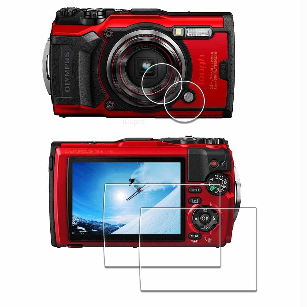 2+2 Pack Lens Screen Protector for Olympus Tough TG-7/TG-6/TG-5/TG7/TG6/TG5/OM SYSTEM Tough TG-7 Tempered Glass Bubble Free
