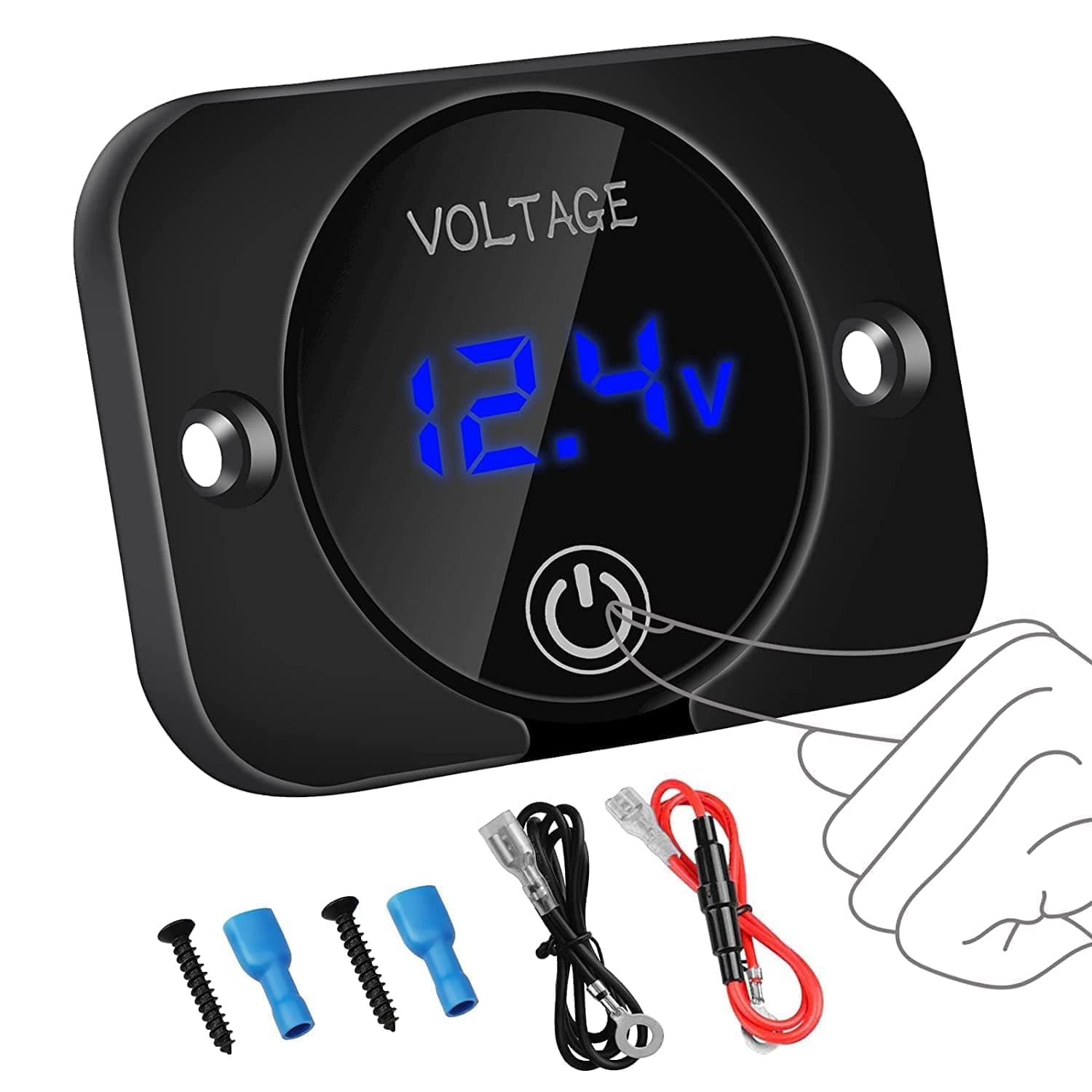 Battery Voltage Gauge, DC Volt Meter 12 Volt 24 Volt, LED Digital Display Voltage Meter, Waterproof Voltmeter with Touch Switch for Car RV Motorcycle Boat Golf Cart