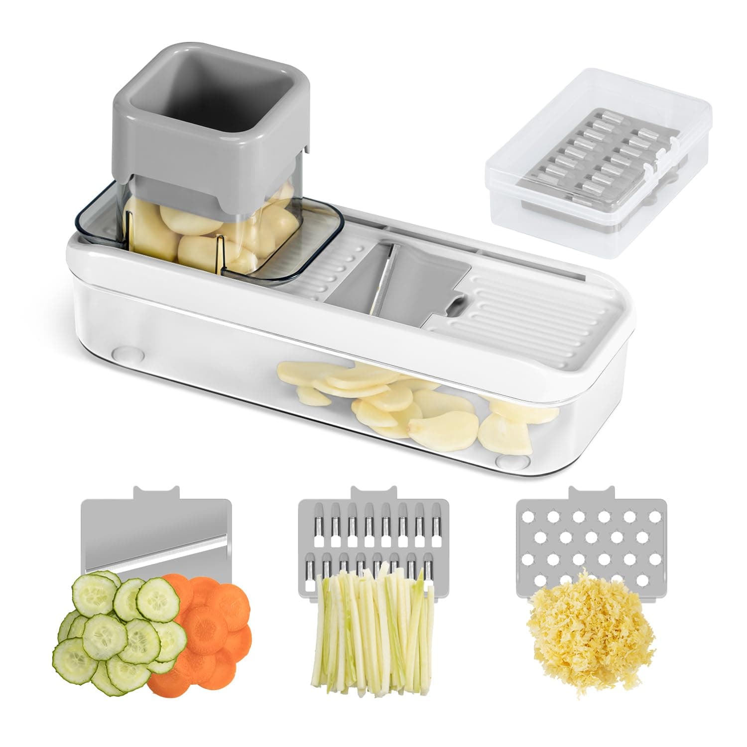 Badelite Mini Garlic Slicer Multi-Functional Mandoline Slicer Veggie Shredder Garlic Ginger Grinder Vegetable Mandoline Cutter with Container