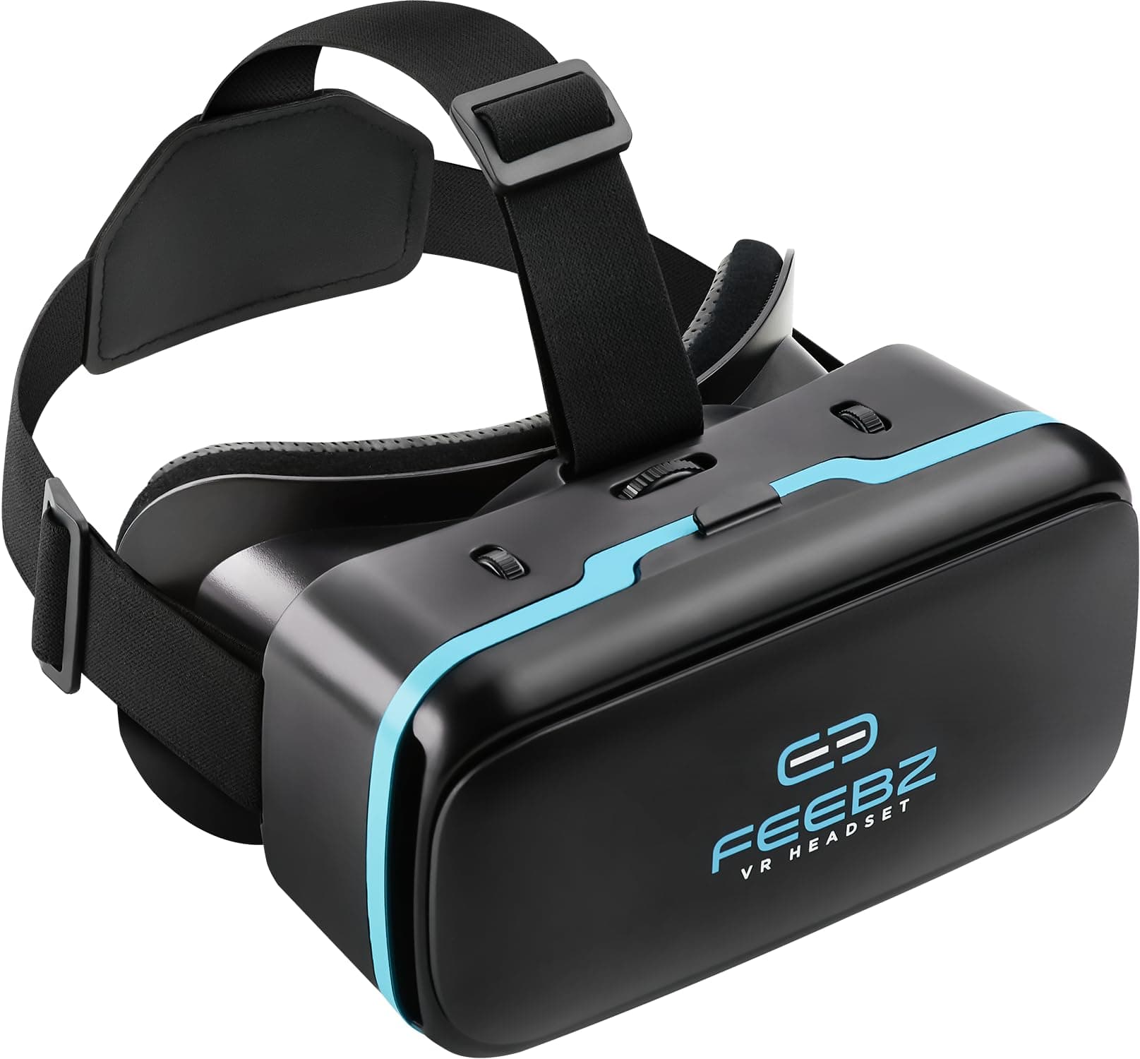 FEEBZ VR Headset Compatible with iPhone & Android - for Kids & Adults | Includes a Built-in Button for 3D VR Gaming & Videos | Virtual Reality Goggles Set for Phones 4.5"-6.5" – Blue