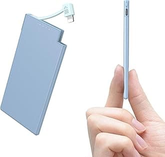 Auskang0.68 cm Ultra Slim Powerbank 5000 mAh [Compatible with iPhone] with Cable, Portable Charger, Ultra-Thin and Lightweight, External Battery Power Pack, Blue