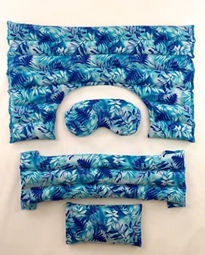 Nature Creation Microwavable Heating Pads Full Set - Microwave Heating Pad for Cramps & Back Pain + Neck and Shoulders Heating Pad + Lavender Eye Mask + Sinus Relief Pad - Blue Branches 1 Set of 4