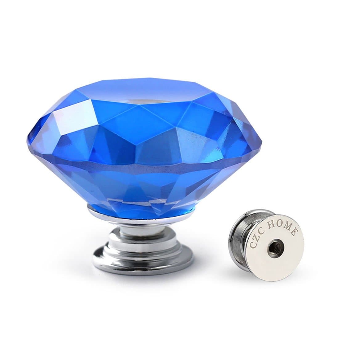 CZC HOME 10 PCS Diamond Crystal Glass Pull Handle Cabinet Knobs Cupboard Drawers Cabinet Dresser Bookcase Wardrobe (30mm, Dark Blue)