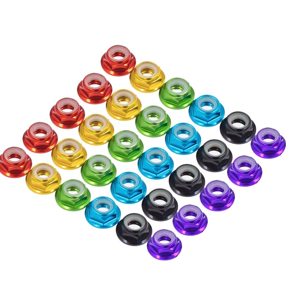 30pcs FPV M5 Nuts CW Self-Locking Lock Nuts Flanged Nylon Insert Aluminum Alloy for FPV Parts Quadcopter Motor Prop Adapter RC Racing Drone (6 Colors)