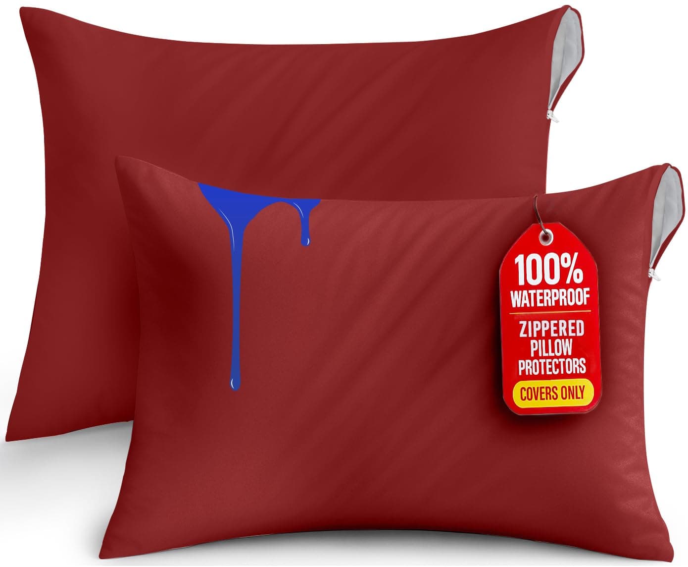 Utopia Bedding Waterproof Pillow Protector Zippered (2 Pack) Standard Red – Bed Bug Proof Pillow Encasement 20 x 26 Inches
