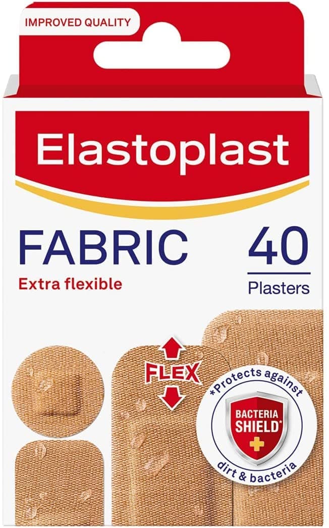 Extra Flexible Fabric Plaster Strips (40 Pieces), Extra Flexible Fabric, Breathable, Large Plasters, Water-Repellent, Strong Adhesion, Tan