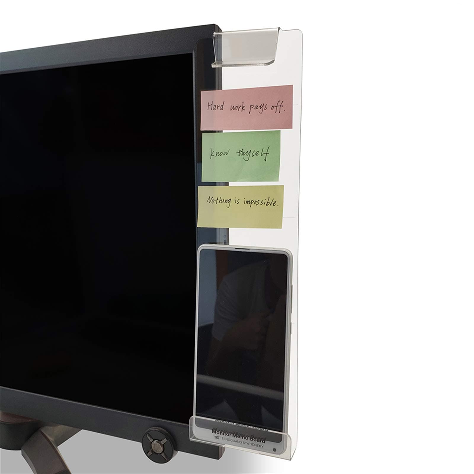 MINSA Fashion Multifunction Utility Acrylic Transparent Computer Monitors Side Panel/Memo Pads/Message Boards/Sticky Boards for Computer Screen, 1 Set (Left & Right) (Phone Holder)