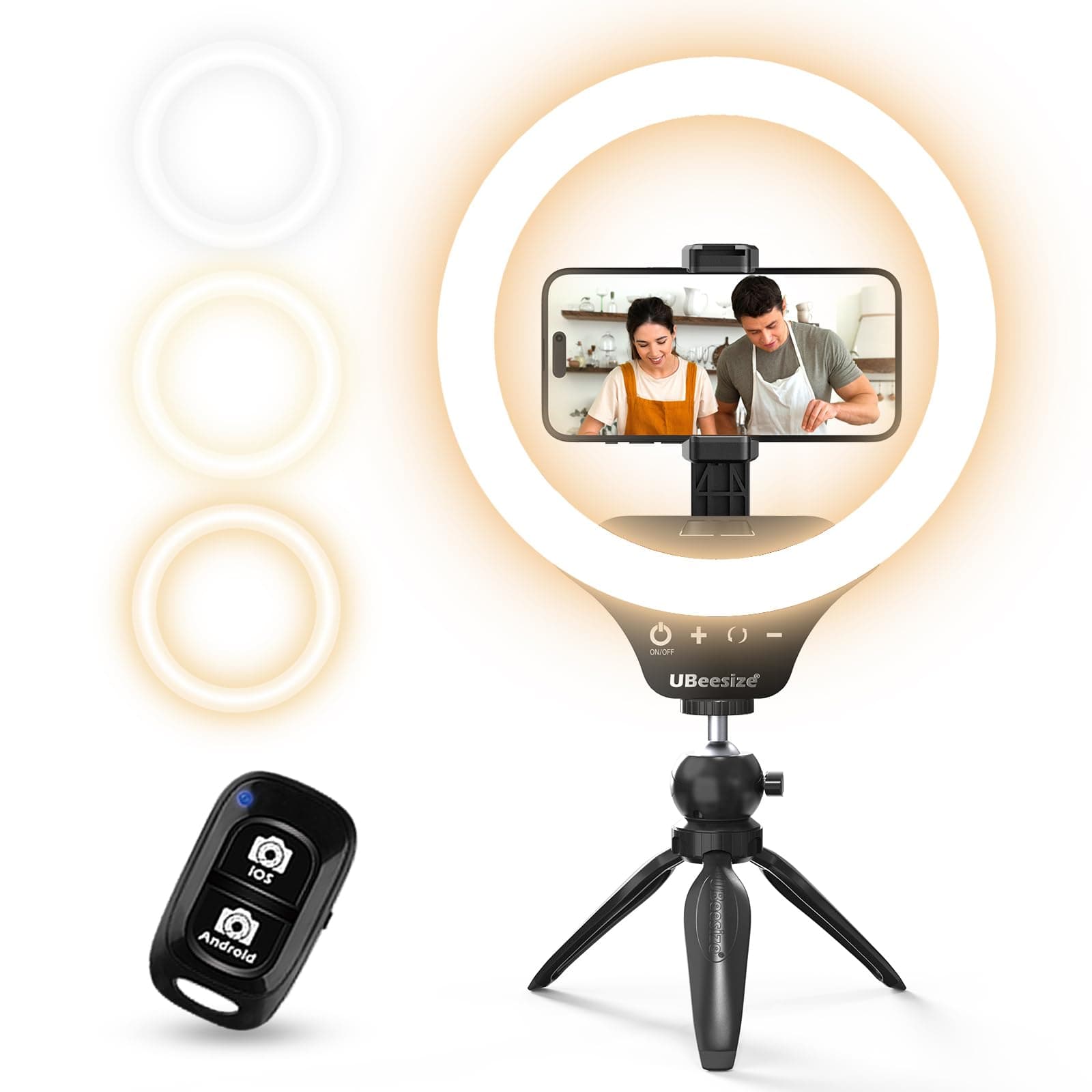 UBeesize 10" Selfie Ring Light with Tripod Stand & Cell Phone Holder, Dimmable Desktop LED Circle Light for Live Streaming/Makeup/YouTube/TIK Tok, Compatible with iOS and Android Phones Black