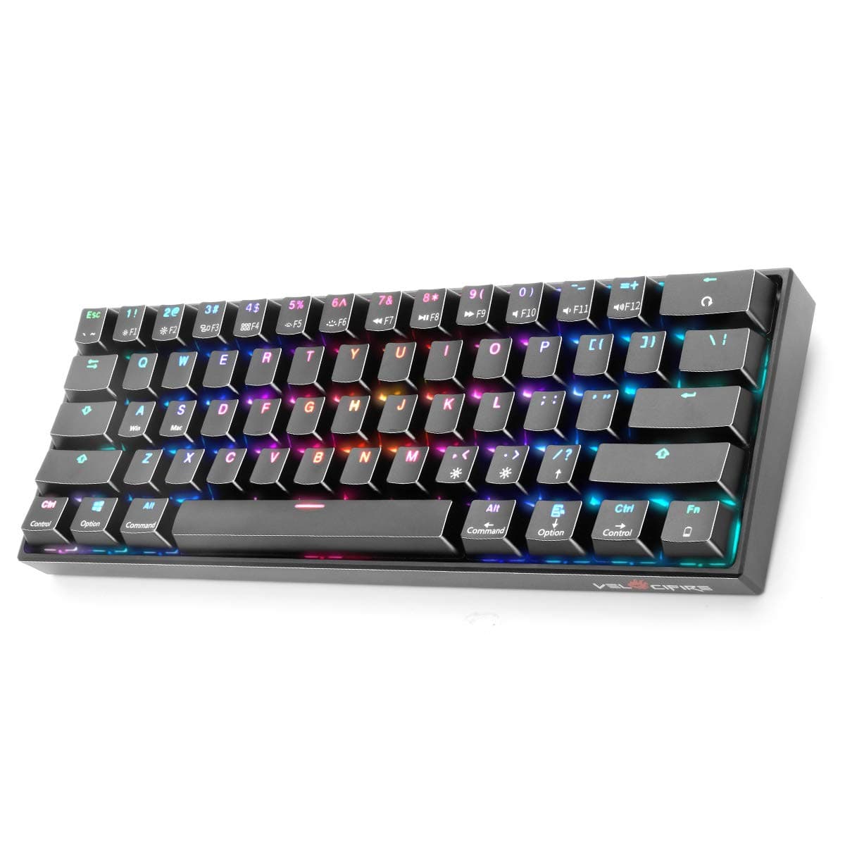 VELOCIFIRE 60% Wireless Mechanical Keyboard, M2 TKL61WS Bluetooth Customizable 61-Key Hot Swappable Outemu Brown Switch Mechanical Keyboard with RGB Backlit, Compatible with Mac OS and Windows OS