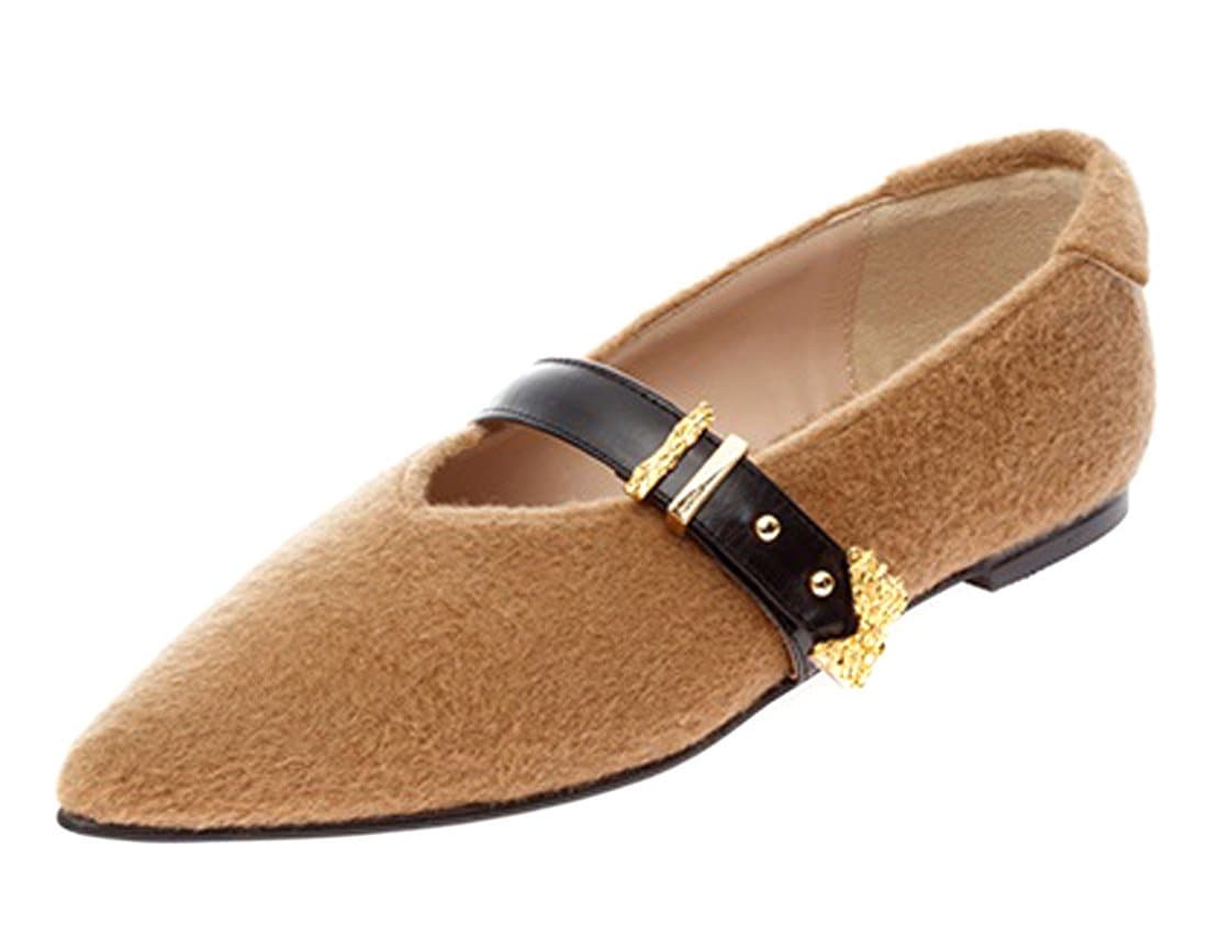 Women's Pointed Toe Brown Mary Jane Flats with Strap