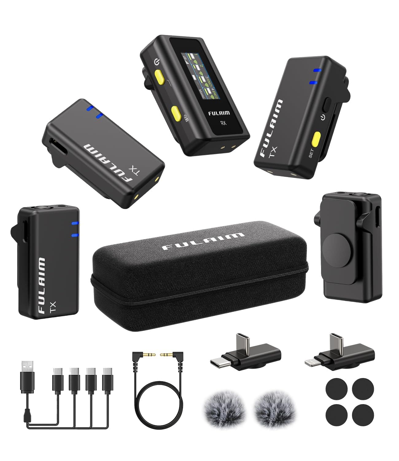 FULAIM X6 Wireless Lavalier Microphones with 4 Transmitter for iPhone, iPad, Android, Camera, Lapel Mic with 48KHz 24Bit, Noise Cancellation for Video Recording, Vlog, YouTube, TikTok