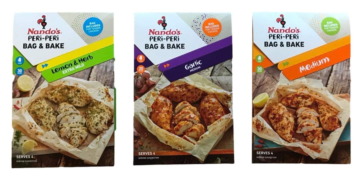 Nando's Peri Peri Bag & Bake (20g) 3 Flavour Bundle - Lemon & Herb / Garlic / Medium (one of Each)
