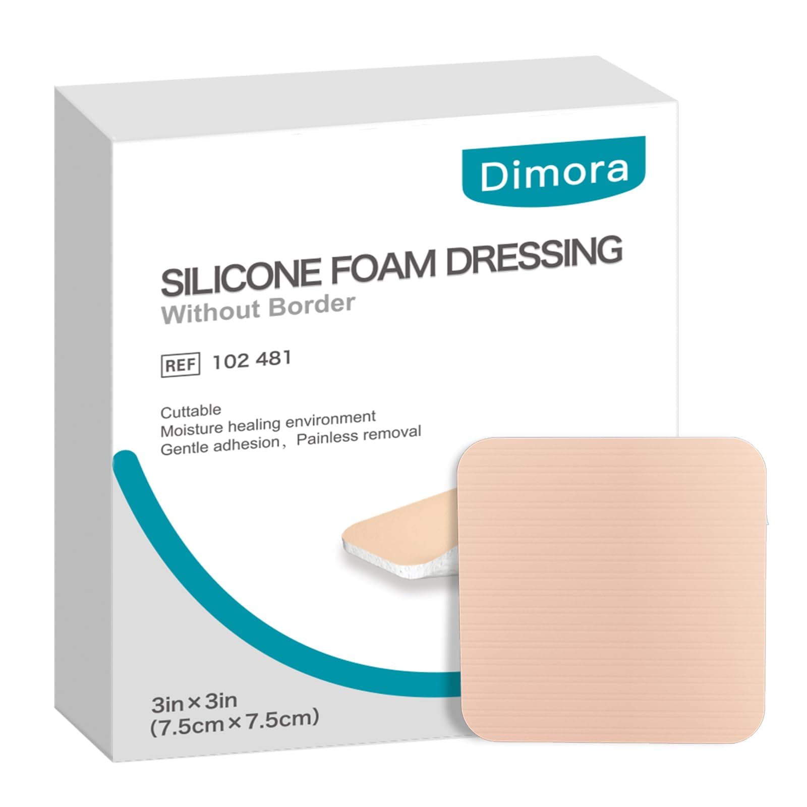 Dimora Silicone Foam Dressing without Border - 3"x 3" Highly Absorbent Adhesive Bandages for Wounds Cuttable Pads for Wound Care 10 Pack