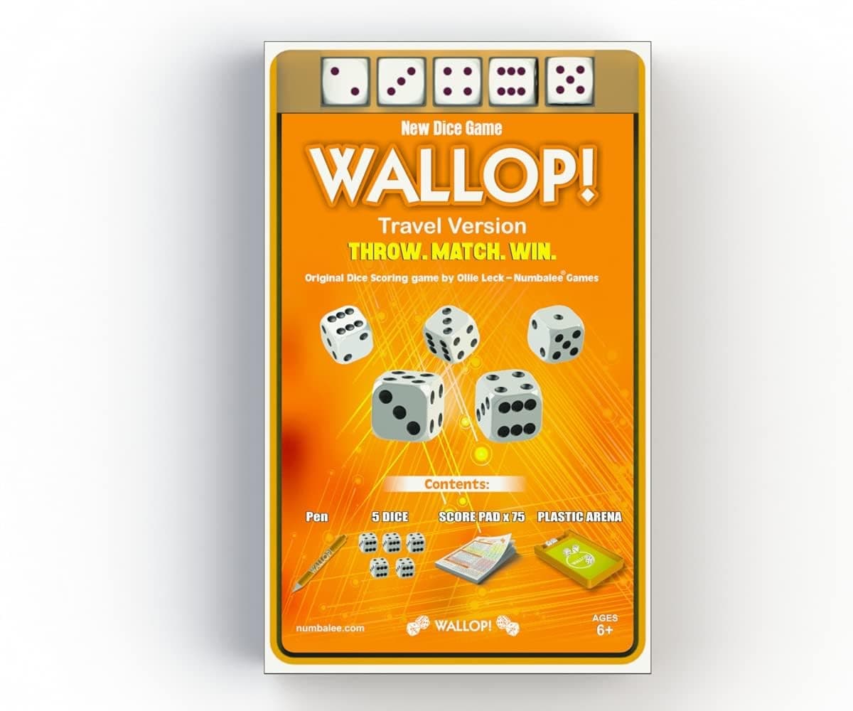 NumbaleeDice Game - Travel Version - Wallop! - Throw, Match, Win - Mini Board Game - Ideal Travel Games For Family Fun - Compact & Portable - Classic Dice Scoring Game - Age 6+