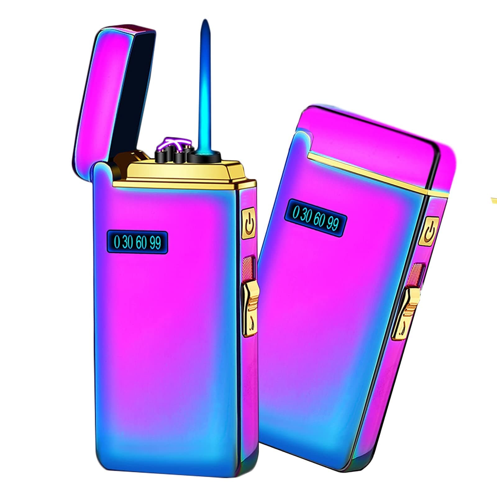 Arc Jet Flame Torch Electric Lighter - Refillable Butane 2 in 1, USB Rechargeable Windproof Infinity Lighter for Cigars, BBQs, Fireworks, Candles, Camping (Ice Color)