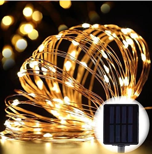 Solar Fairy Lights Starry String Lights Waterproof Copper Wire Lights 10m/33ft Light String Outdoor Christmas Lights with Solar Panel for Xmas Tree, Wedding, Holiday Party (Warm White)