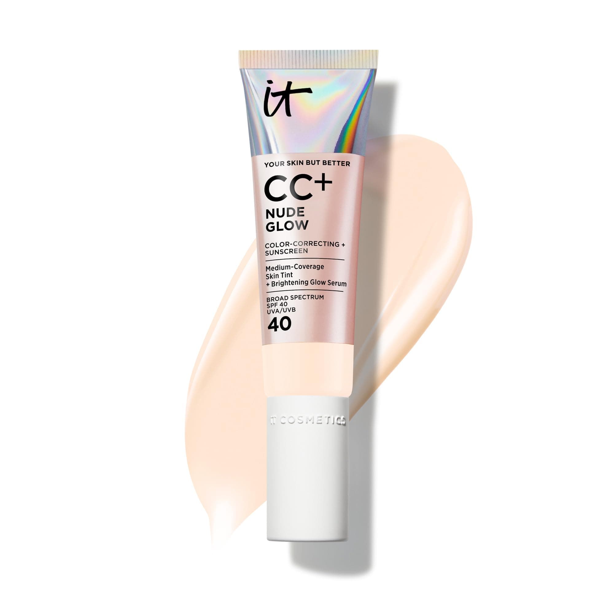 CC+ Nude Glow - Medium Coverage Foundation with SPF 40 & Brightening Glow Serum, Lightweight Skin Tint, 2% Niacinamide + Hyaluronic Acid, Up to 24H Hydration, Normal/Dry Skin - 1.08 fl oz