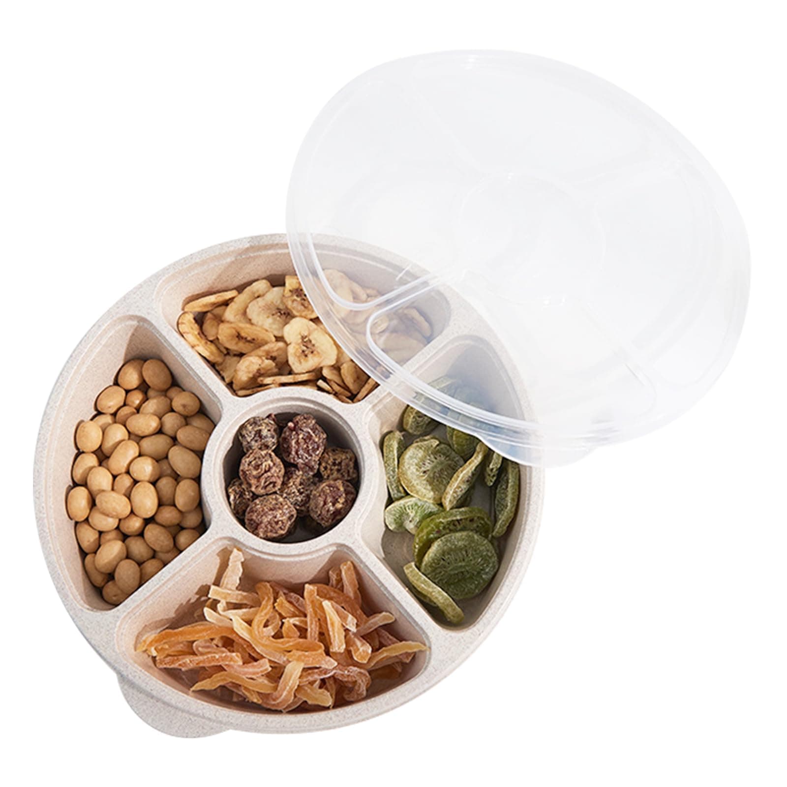 Fadcaer Divided Serving Tray Platter with Lid 5 Sections Compartment Trays Round Catering Dishes Storage Containers Appetizer Platters for Nuts Dried Fruit Snacks Candies Crackers Veggies