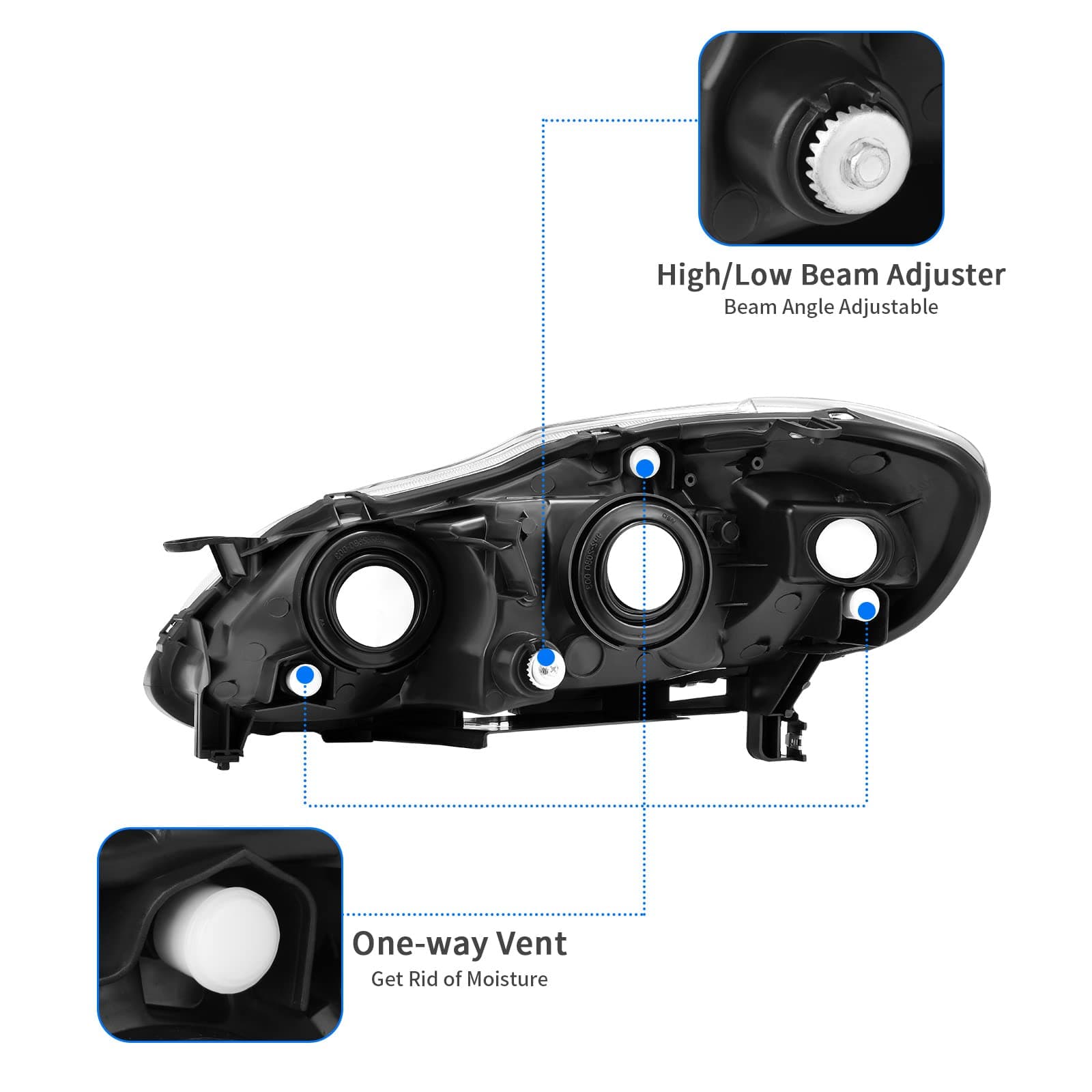 DWVO Headlight Assembly Compatible with 03-04 2003 2004 2005 2006 2007 2008 Corolla Headlamp Black Housing Clear Reflector Clear Lens Head Lights Driver and Passenger Side