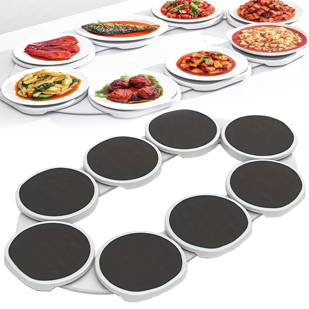Rotating Tray for Kitchen Dining Table, 8 Dishes Lazy Susans Turntable, 360° Rotating Expandable Desktop Storage Rack for Rectangular Long & Oblong Tables for Dining Tables, Parties, Gatherings