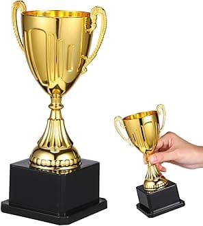 Gold Trophy Award, 7.4 Inch Plastic Trophy Cup Rewards Winning Prize for Sports Tournaments Birthday Football Competitions Spelling Bee Party Favors