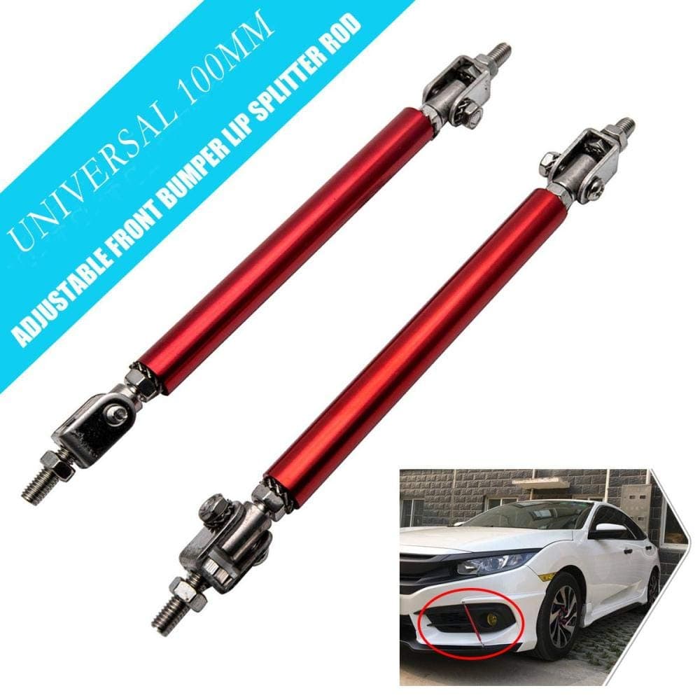 Car Front Bumper - HugeAuto 15CM 6'' Adjustable Car Front Bumper Lip Splitter Rod Strut Tie Bar Support Tool -Black-h.100mm Red