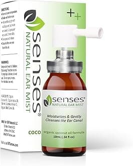 SENSES Natural Ear Drops - Physician Formulated Soothing, Organic Coconut Oil for Irritated Ears - Use for Cleansing, Moisturizing, Relief from Allergies, Hearing Aids, and Ear Wax, 0.34 Fl Oz