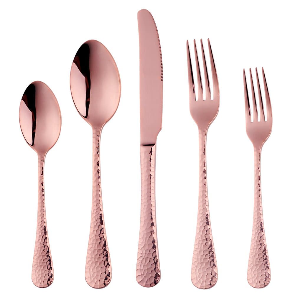5-Piece Rose Gold Silverware Flatware Set Service for 1 Stainless Steel Cutlery Set Include Dinner Knife Table Fork Table Spoon Salad Fork Tea Spoon for Wedding, Dishwasher Safe