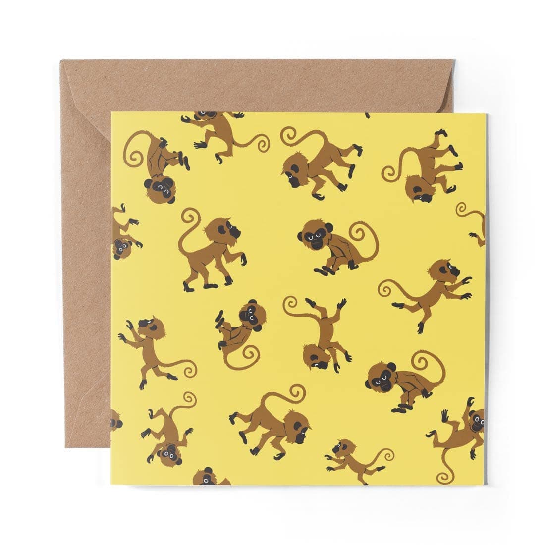 1 x Greeting Card Yellow Cheeky Monkey Pattern Jungle - Blank Birthday Celebration Anniversary #46492