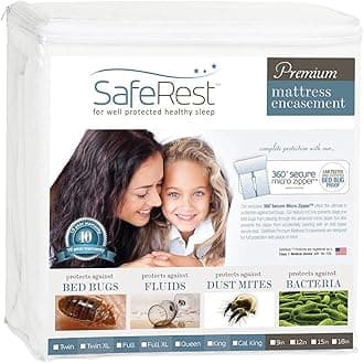 SafeRestFull Size Premium Waterproof Lab Certified Bed Bug Proof Zippered Mattress Encasement - Designed For Complete Bed Bug, Dust Mite And Fluid Protection White Fits 12-15 In. H