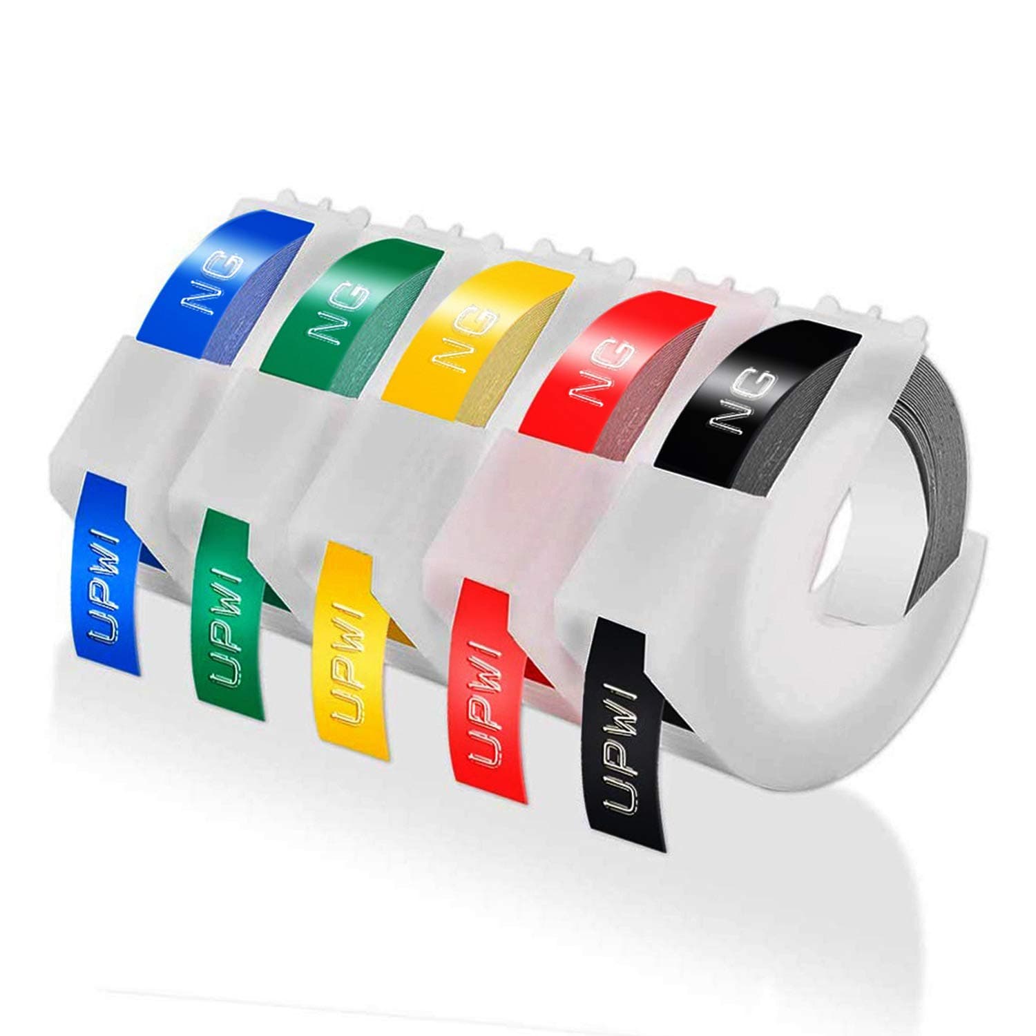 9mm Embossing Lable Maker Refill Compatible with Dymo Omega Junior Label Maker Tape 9mm x 3m, Replace for Dymo Embossing S0717930 S0717900 Refills 3D Tape Black/Blue/Red/Yellow/Green, 5X