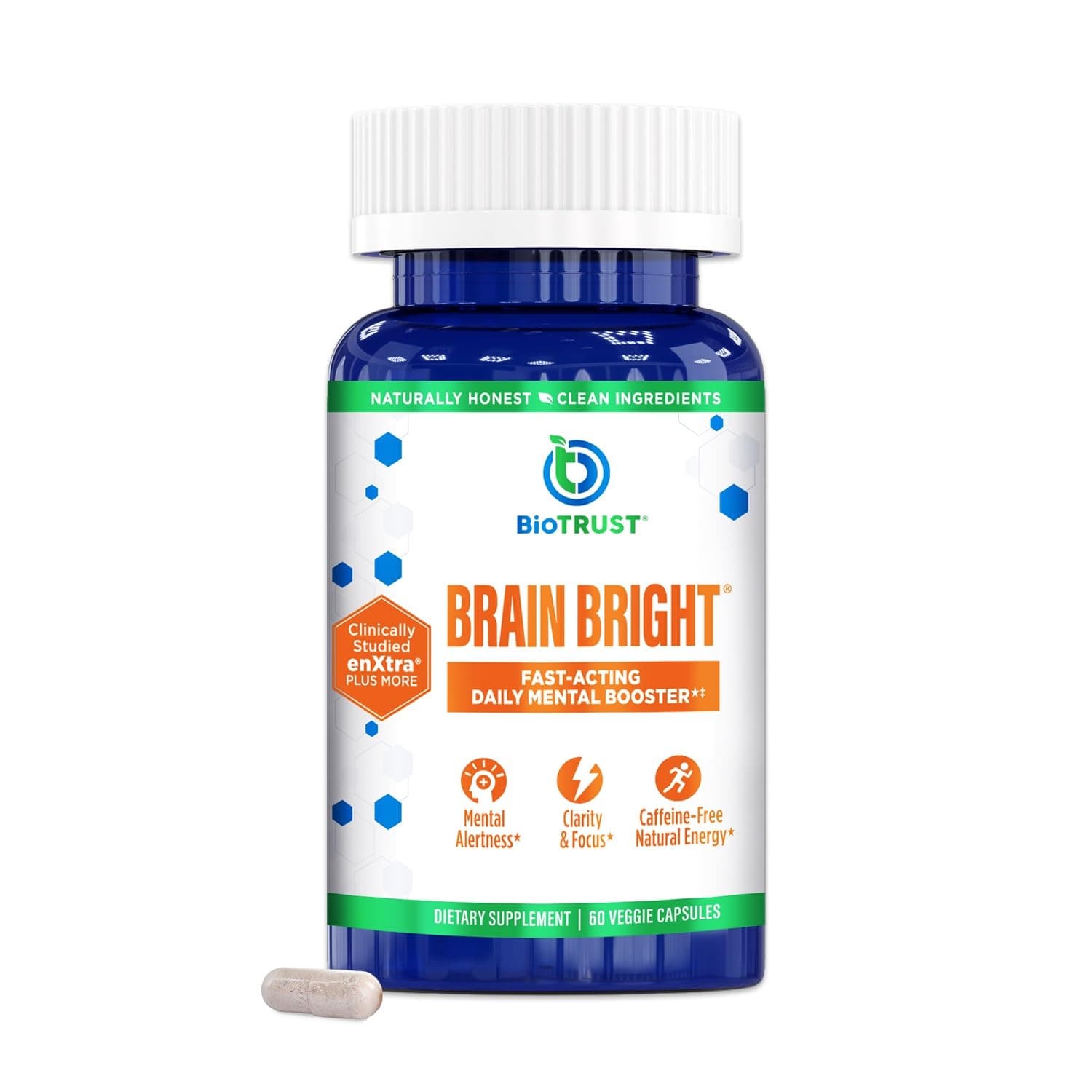 Brain Bright – Daily Nootropic Boost for Focus, Concentration, Mental Clarity – Caffeine Free Nootropics Brain Support Supplement – Thai Ginger, Ginkgo, Folate, L-Theanine – 30 Servings