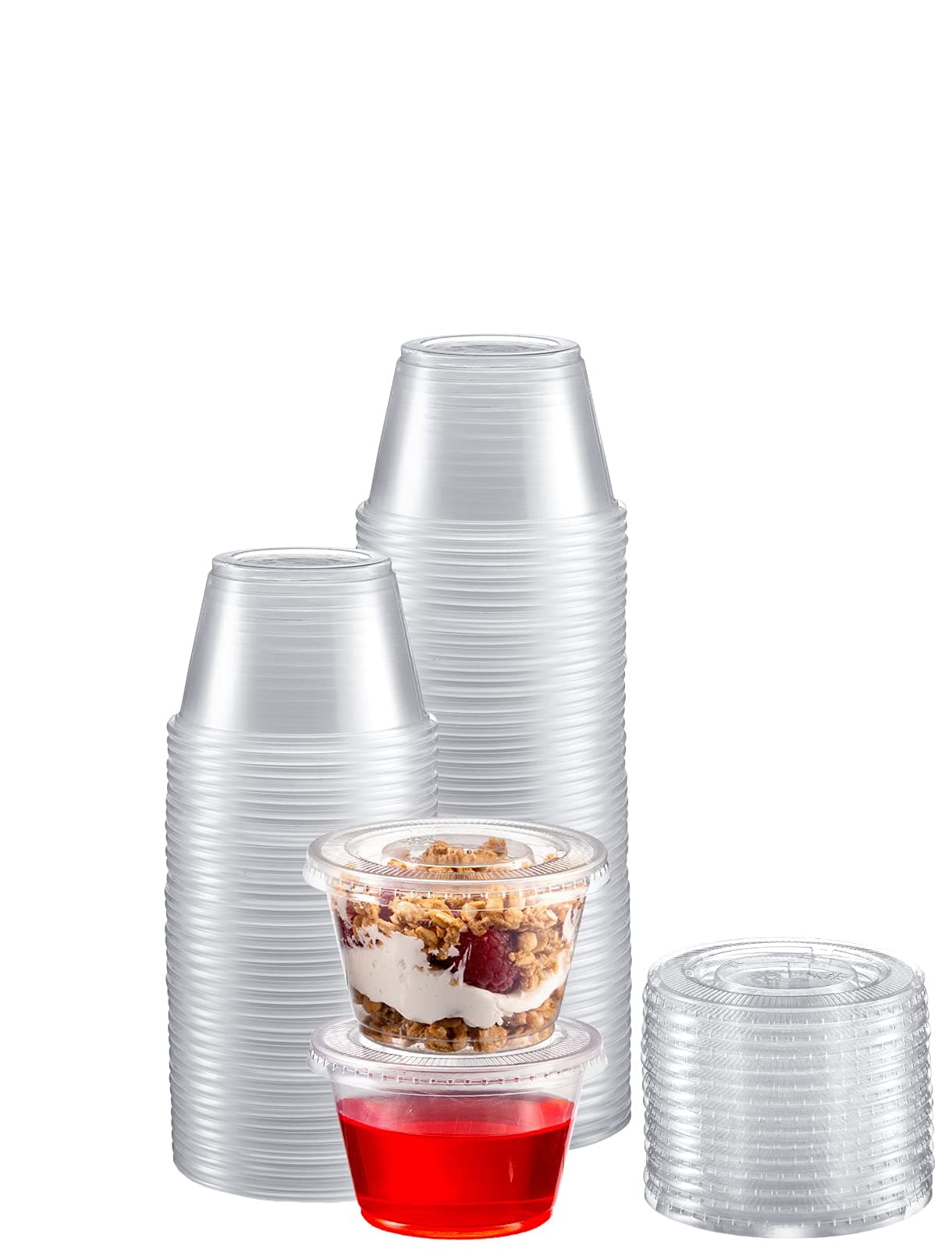 Zeml Portion Cups with Lids (4 Ounces, 100 Pack) | Disposable Plastic Cups for Meal Prep, Portion Control, Salad Dressing, & Medicine | Small Plastic Condiment Container