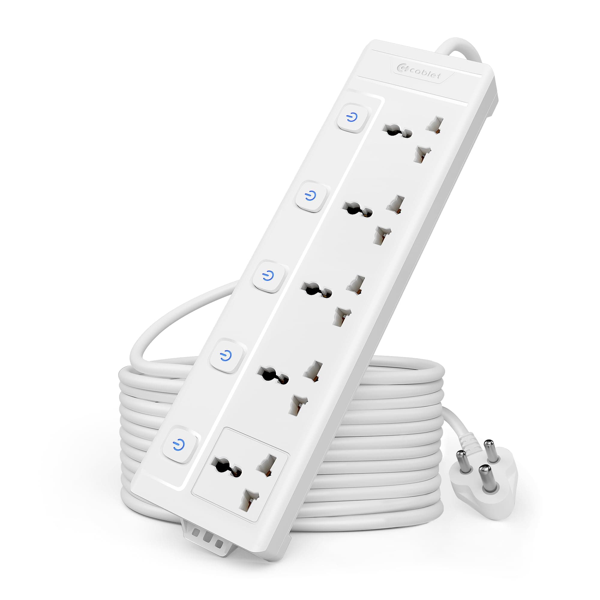 Cablet Extension Board 2500W 10A | 5 Universal Multi Plug Socket with Individual Switches | 4.5 Meter Heavy Duty Cord | LED Indicator, Power Strip & Spike Guard for Home & Office Use