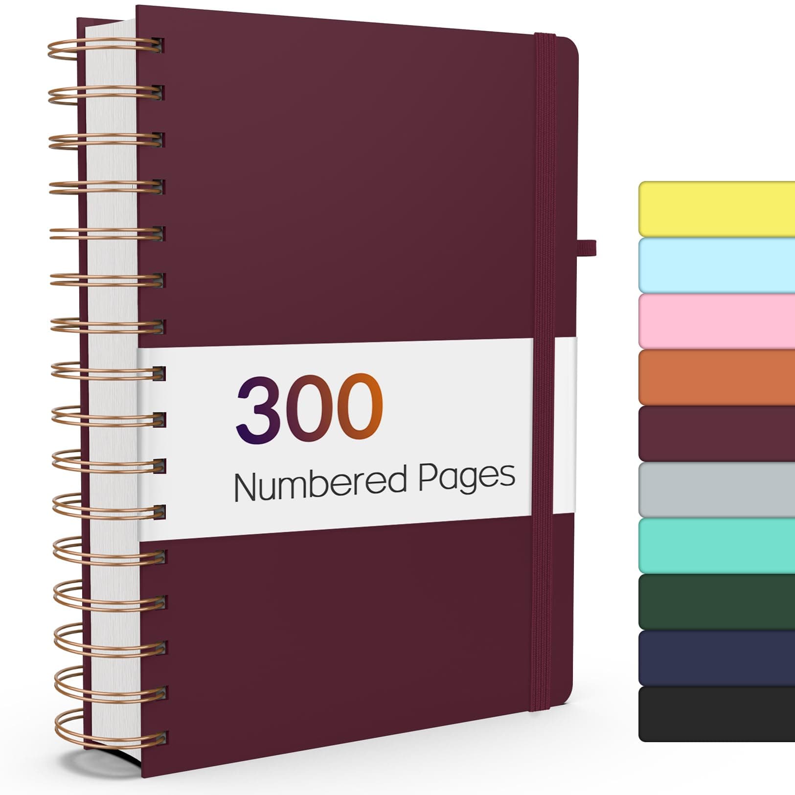 Forvencer Lined Spiral Journal Notebook with 300 Numbered Pages, A5 College Ruled Thick Journals for Writing with 100GSM Paper, Hardcover Notebooks with Contents for Work, School, Women, Men, Burgundy