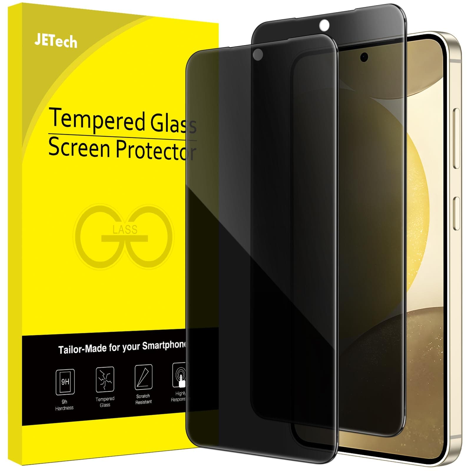Privacy Screen Protector for Samsung Galaxy S24 5G 6.2-Inch, Anti-Spy Tempered Glass Film, Fingerprint ID Compatible, 2-Pack
