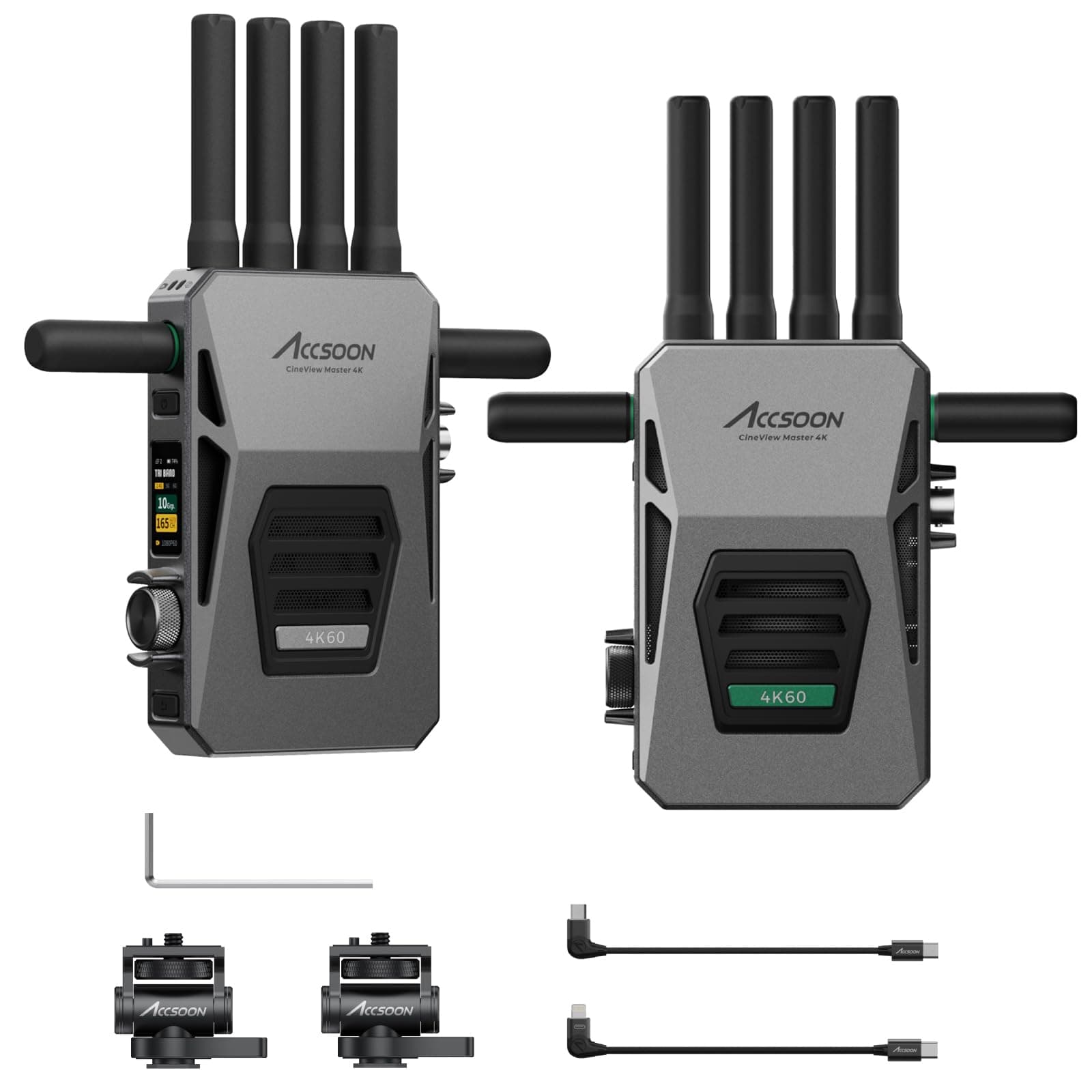 Accsoon CineView Master 4k Wireless Video Transmission System, Transmitter & Receiver 4K60≤0.025 Seconds Low Latency, 8202ft Transmission Distance, Can Be Used Simultaneously, 2.4+5Ghz + 6GHz Channel Transmitter & Receiver Set [Outdoor Use]