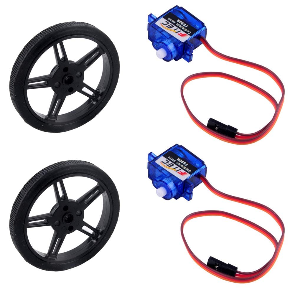 FS90R Micro Continuous Rotation Servo Analog Motor 360 Degree + RC Tire Wheel for Arduino Microbit Smart Car Robot (Pack of 2)